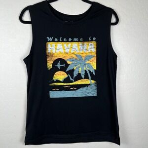 Cold Crush‎ Havana Graphic Tank Top Sleeveless Vacation Travel Black L